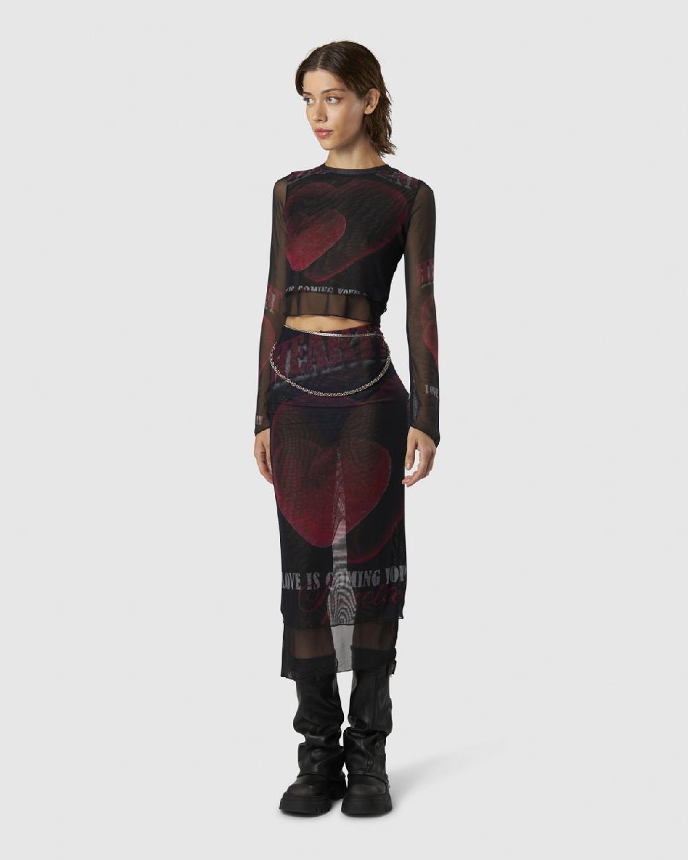 Vision Of Super BLACK LONGSLEEVE TOP WITH VELVET HEART PRINT Soddisfazione Garantita