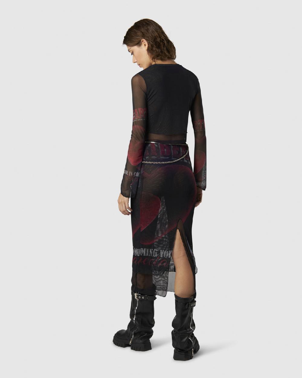 Vision Of Super BLACK LONGSLEEVE TOP WITH VELVET HEART PRINT Soddisfazione Garantita
