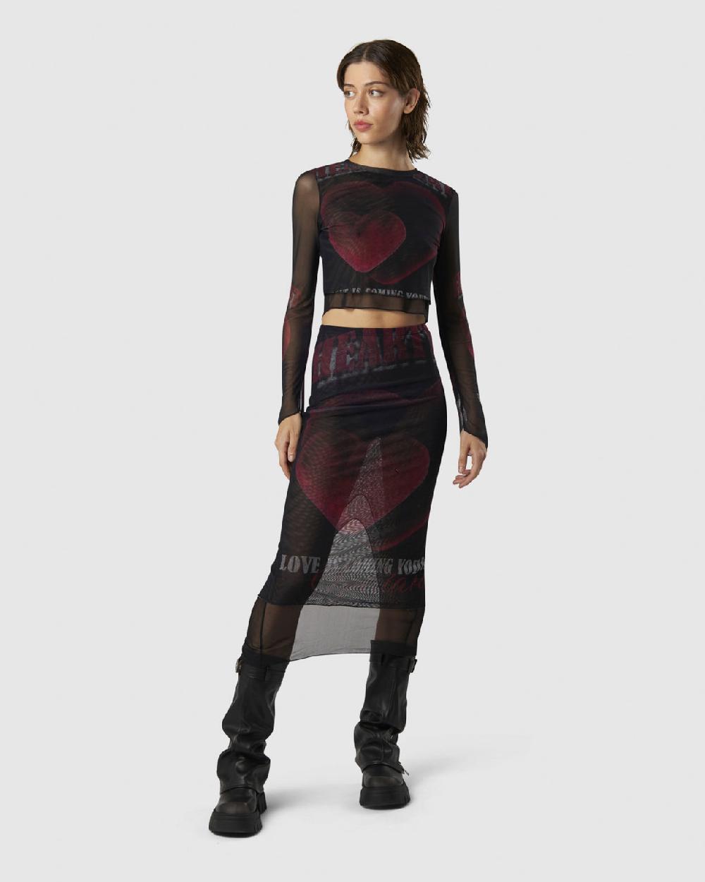Vision Of Super MIDI SKIRT WITH VELVET HEART PRINT Qualità Garantita