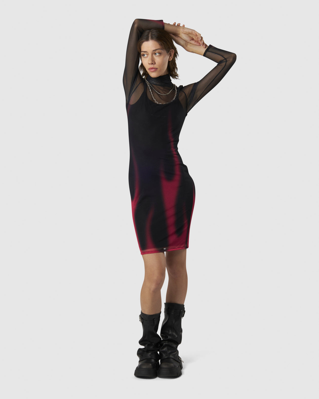 Vision Of Super BLACK MIDI DRESS WITH PINK FLAMES Negozi Online