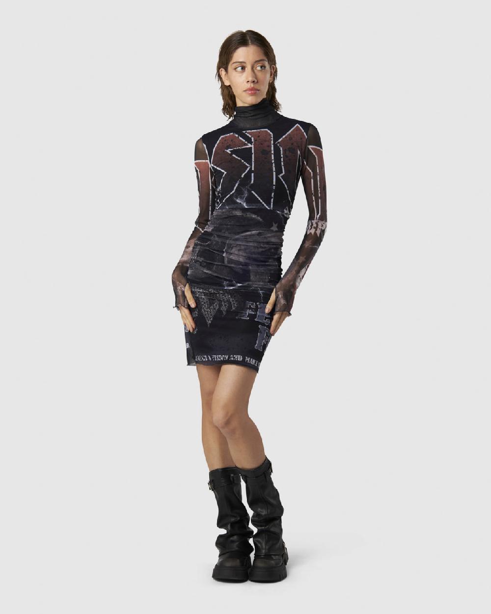 Vision Of Super BLACK MIDI DRESS WITH FELL ROCK GRAPHIC Consegna Veloce