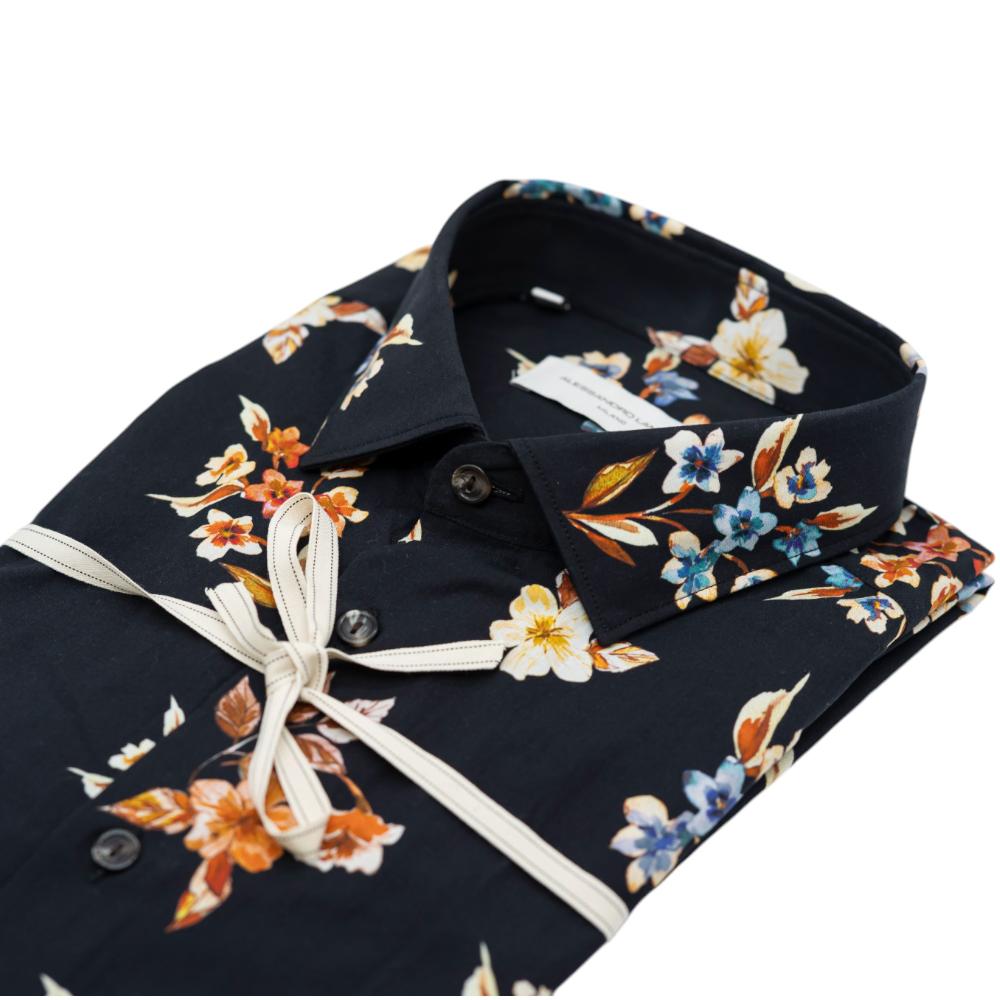Alessandro Lamura Camicia Nera con Motivo Floreale Multicolore Vendite Flash
