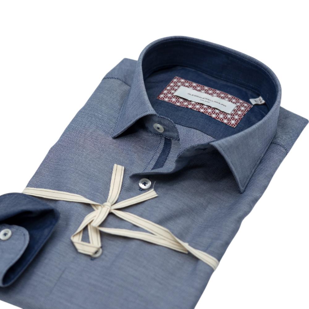 Alessandro Lamura Camicia Azzurra con Dettagli Interni Rossi e Bianchi Nuova