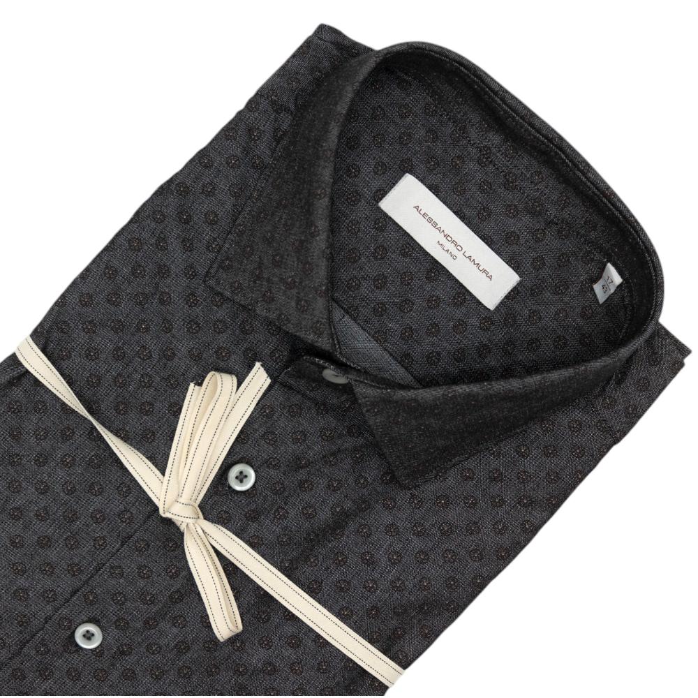 Alessandro Lamura Camicia Grigio Scuro con Trama Geometrica Moda