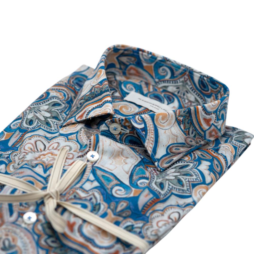 Alessandro Lamura Camicia con Motivo Paisley Multicolore in Blu e Beige Solo un giorno rimasto