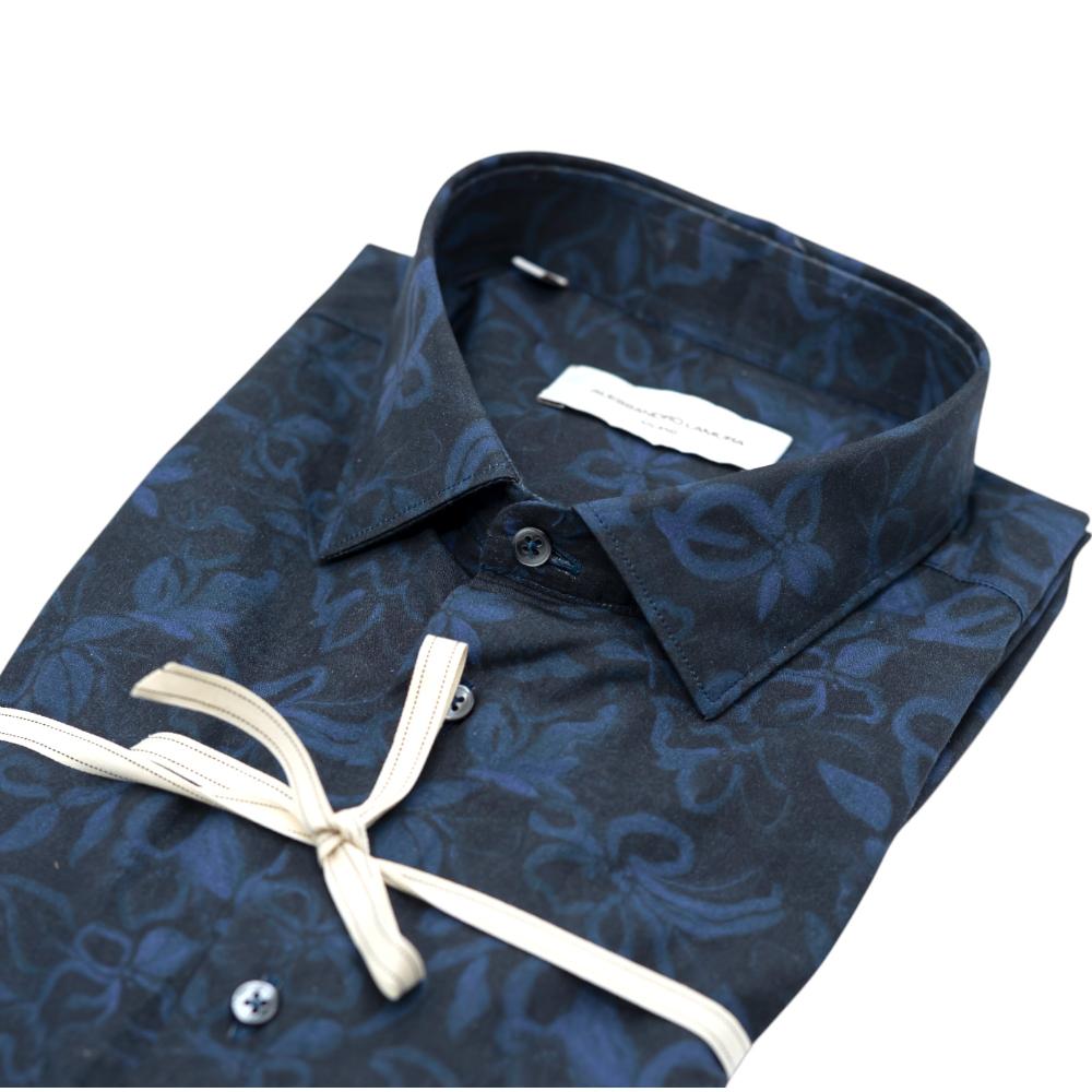 Alessandro Lamura Camicia Nera con Stampa Floreale Blu 2025