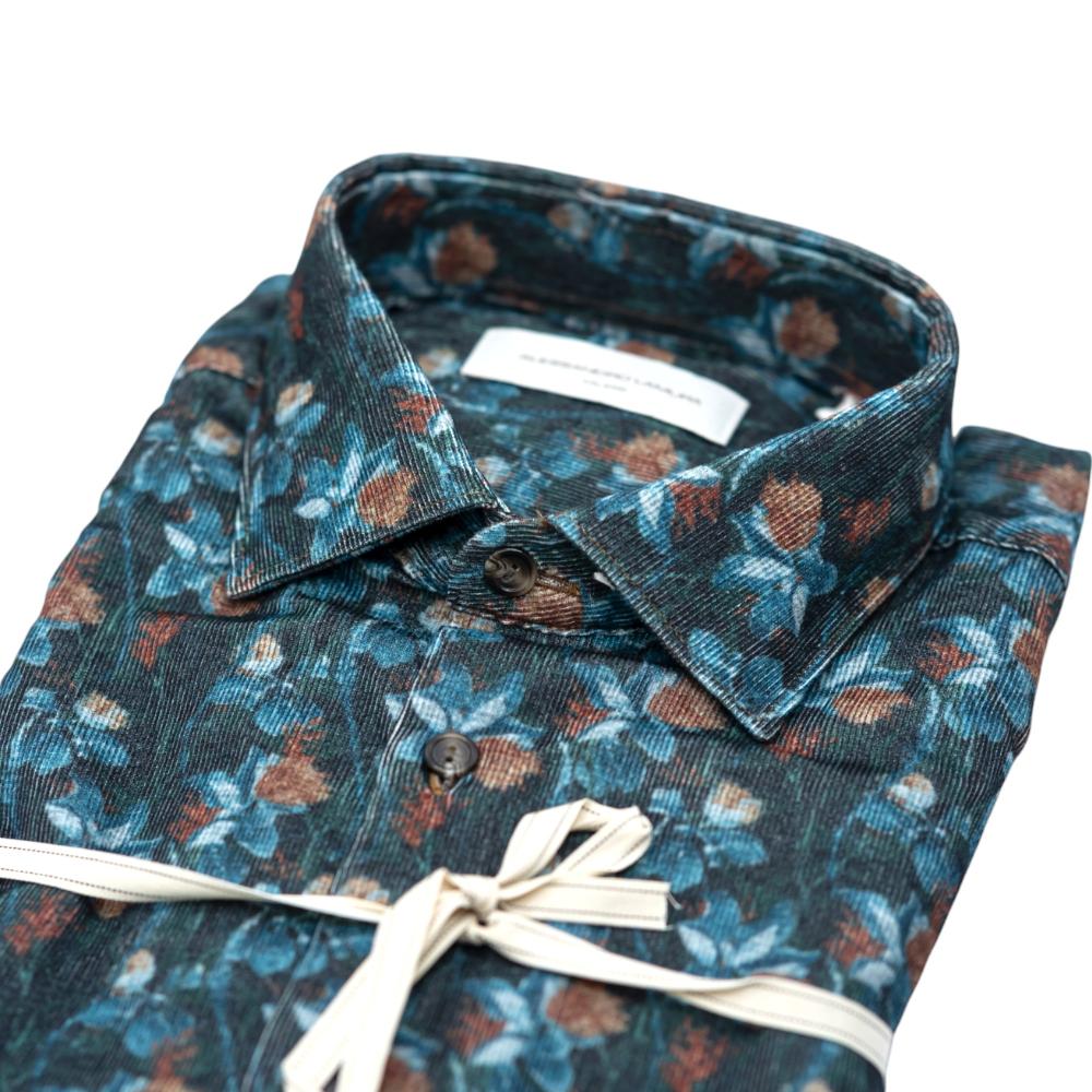 Alessandro Lamura Camicia Fantasia Floreale Verde scuro e Blu Nuovo
