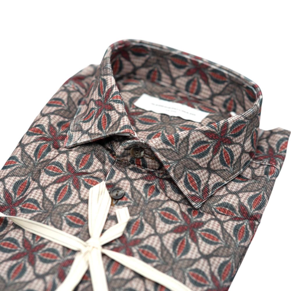 Alessandro Lamura Camicia con Fantasia Geometrica Floreale in Marrone e Rosso Qualità
