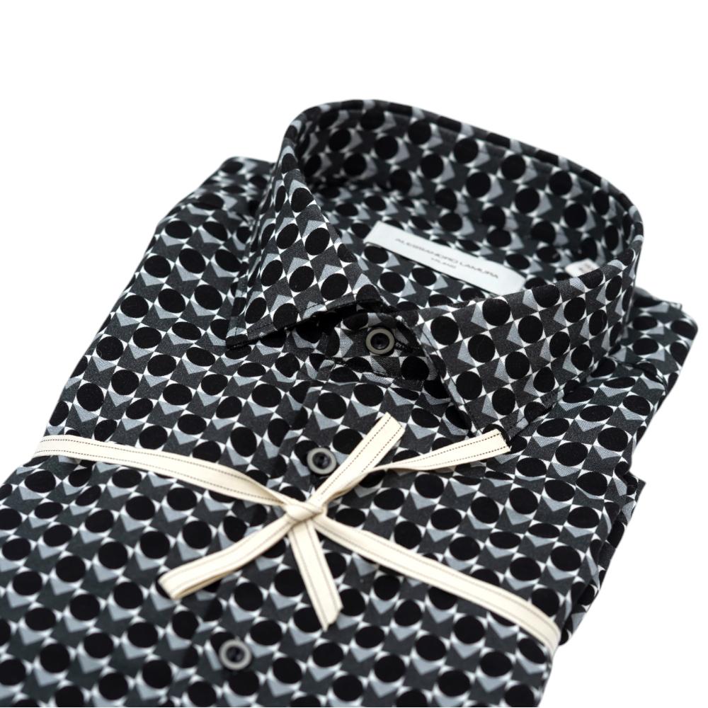 Alessandro Lamura Camicia con Fantasia Geometrica in Bianco e Nero Vendita