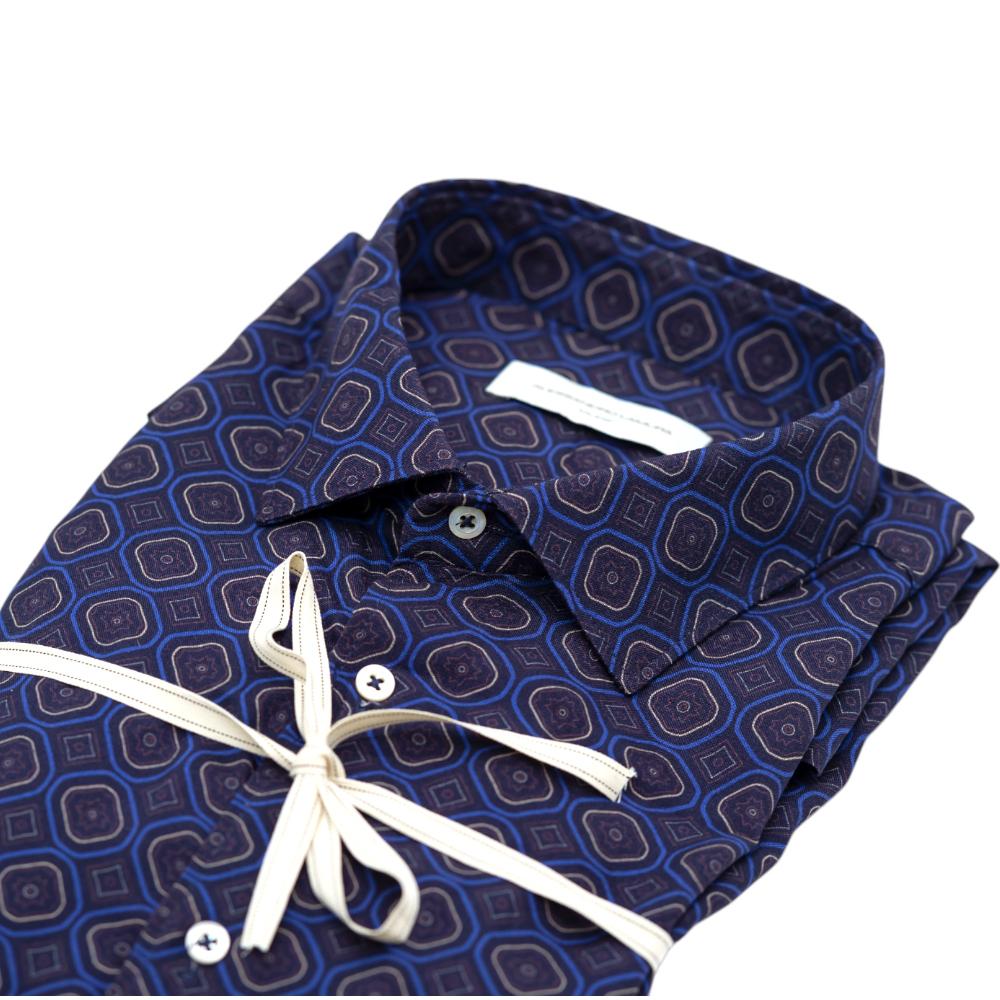 Alessandro Lamura Camicia Blu Scuro con Motivo Geometrico Promozione