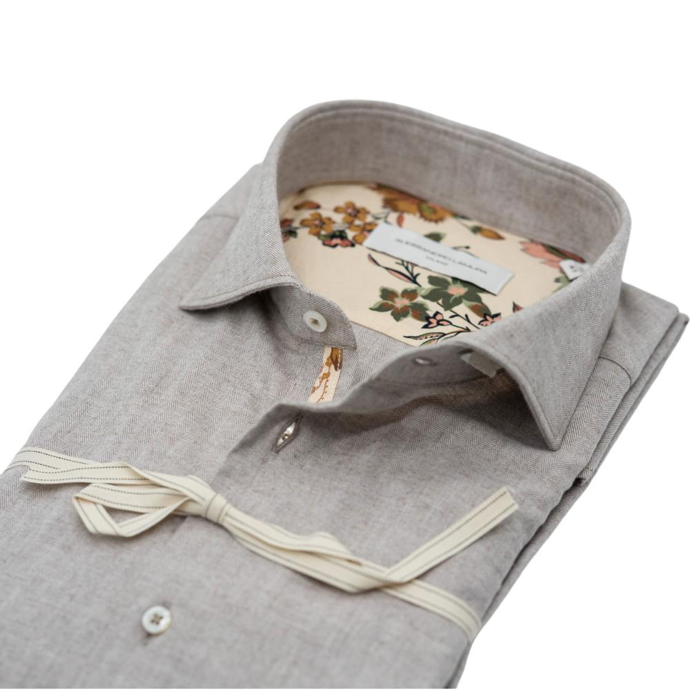 Alessandro Lamura Camicia Beige Spigata con Dettagli Floreali Qualità Garantita