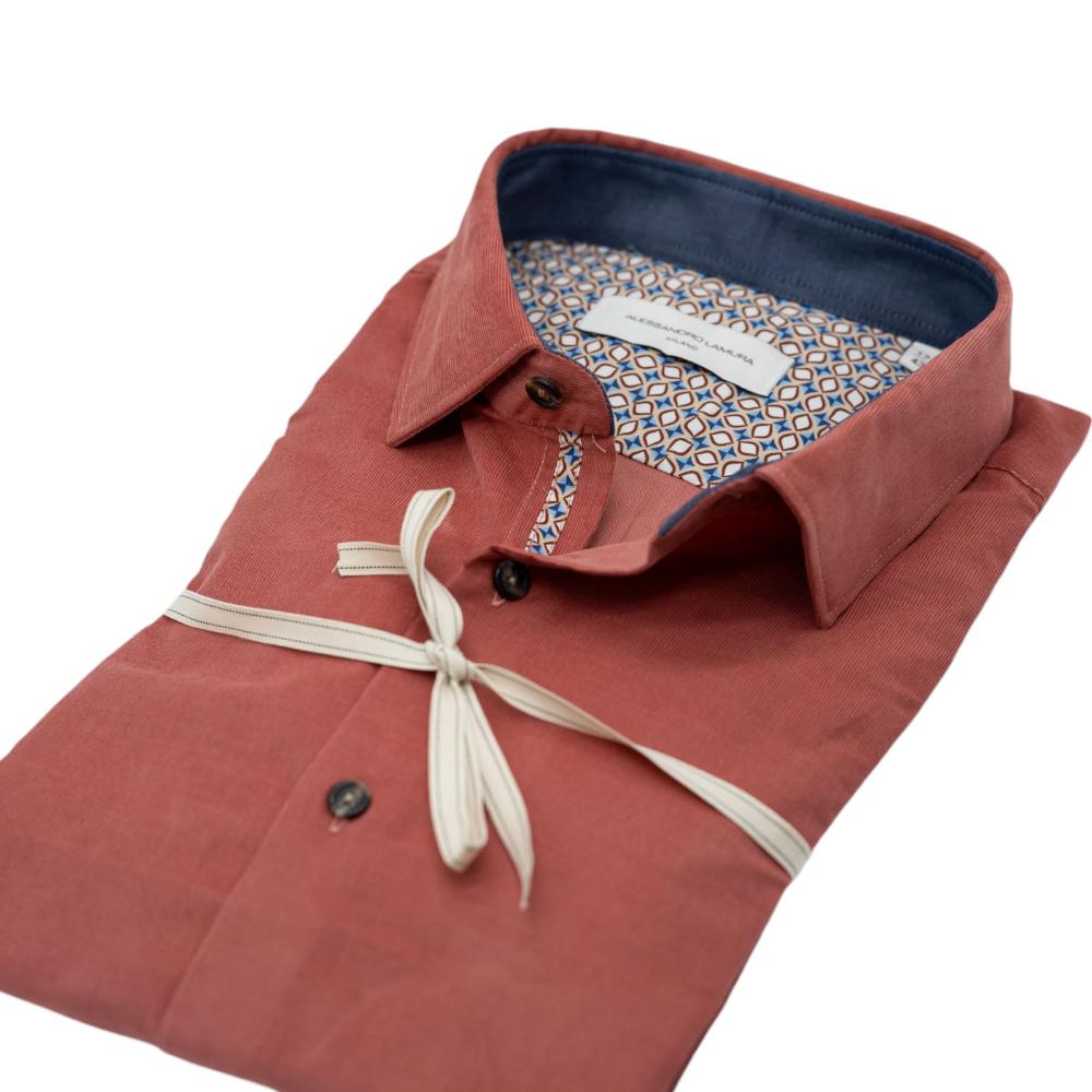 Alessandro Lamura Camicia Velluto Millerighe Ruggine Con Dettagli Interni Geometrici Shopping Online
