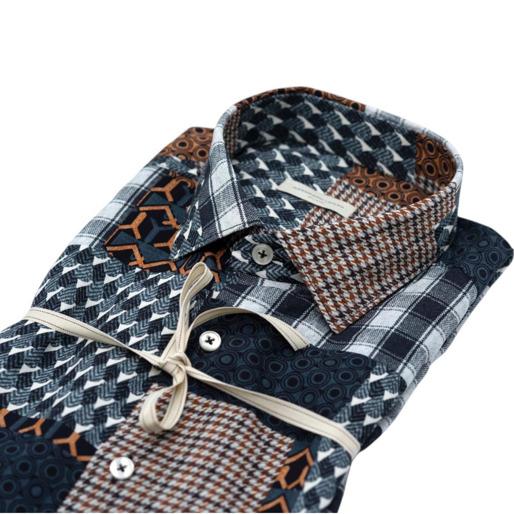 Alessandro Lamura Camicia Patchwork Multicolore con Motivi Geometrici e Quadri Offerta