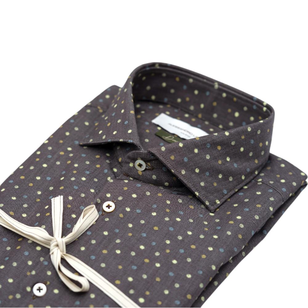Alessandro Lamura Camicia Marrone Scuro con Motivo a Pois multicolore Hotsell