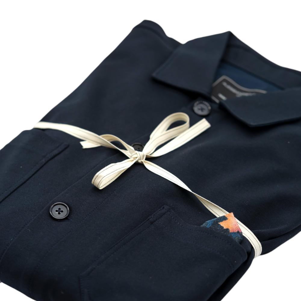 Alessandro Lamura Camicia Overshirt Blu Scuro con Dettaglio Fantasia a Contrasto Saldi Di Fabbrica