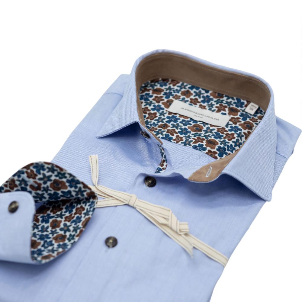 Alessandro Lamura Camicia Azzurra con Dettagli Floreali a Contrasto Nuova