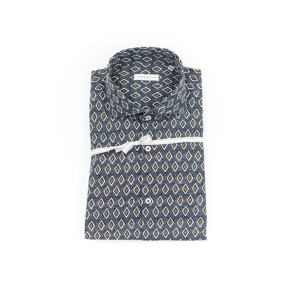 Alessandro Lamura Camicia Di Cotone Stampa Rombi – Collo francese Offerta