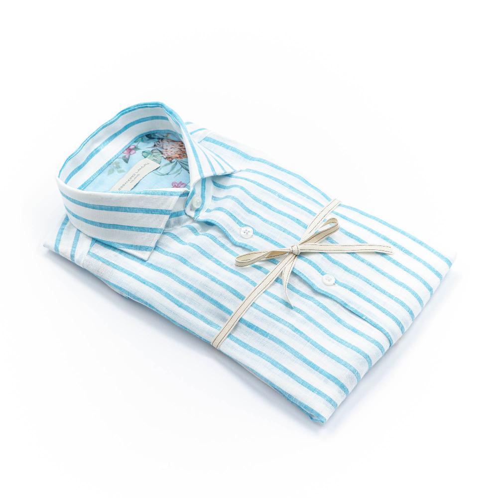 Alessandro Lamura Camicia A Righe Bianca E Blu Collo Francese I Più Venduti