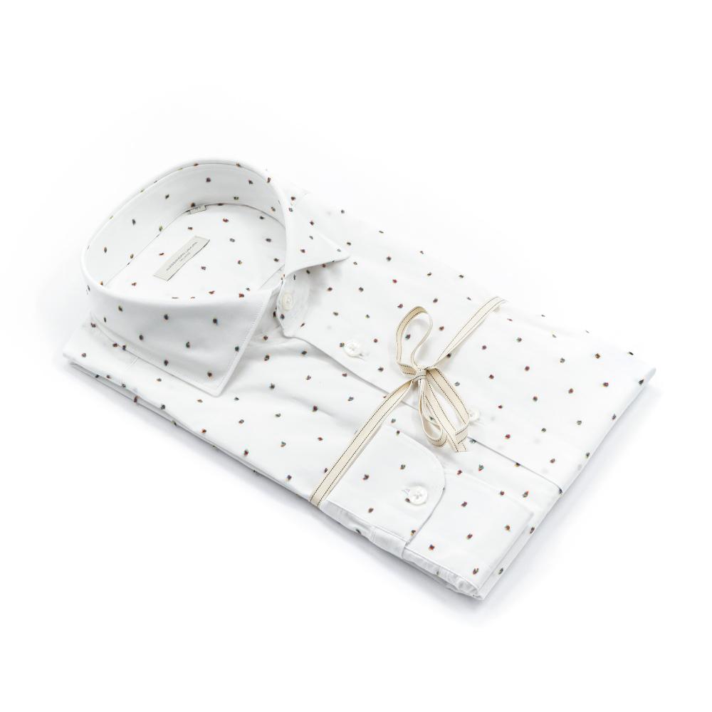 Alessandro Lamura Camicia Bianca A Puntini Multicolor Collo Francese Vendite Flash