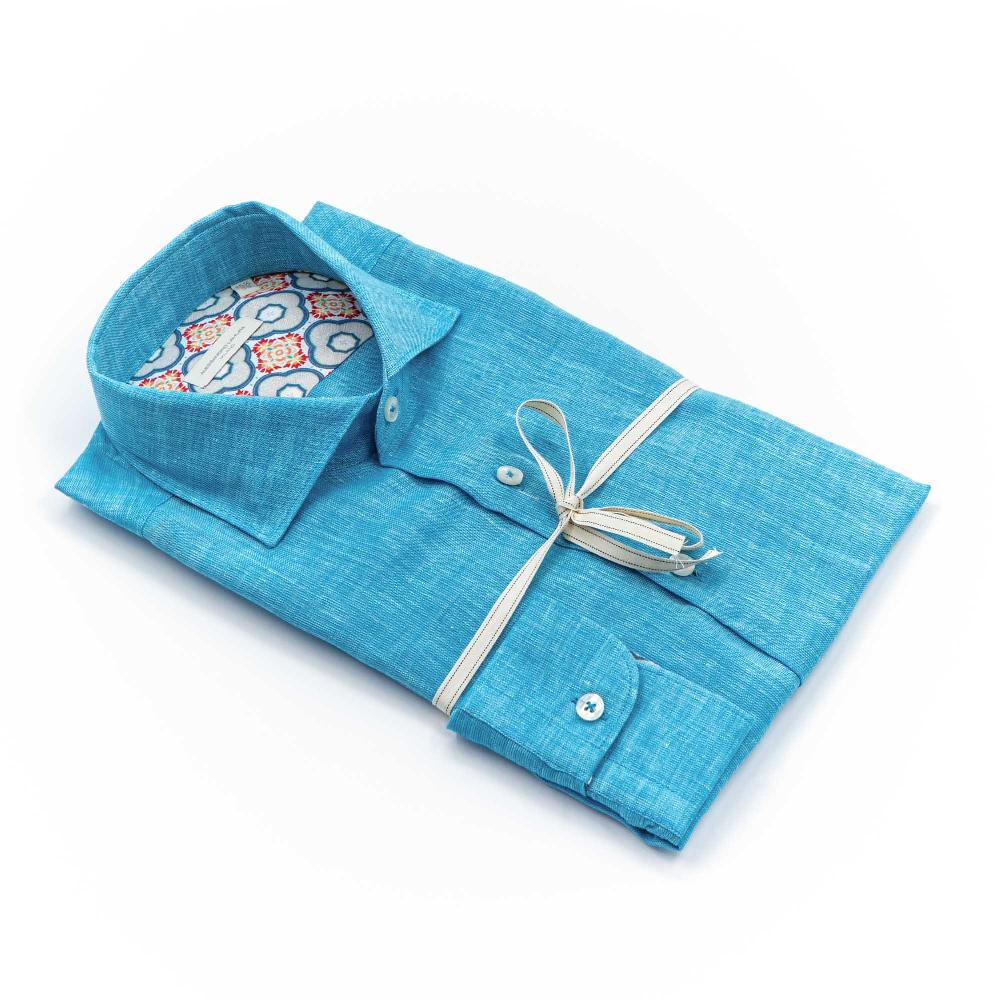 Alessandro Lamura Camicia Floreale Azzurra Collo Francese Negozio