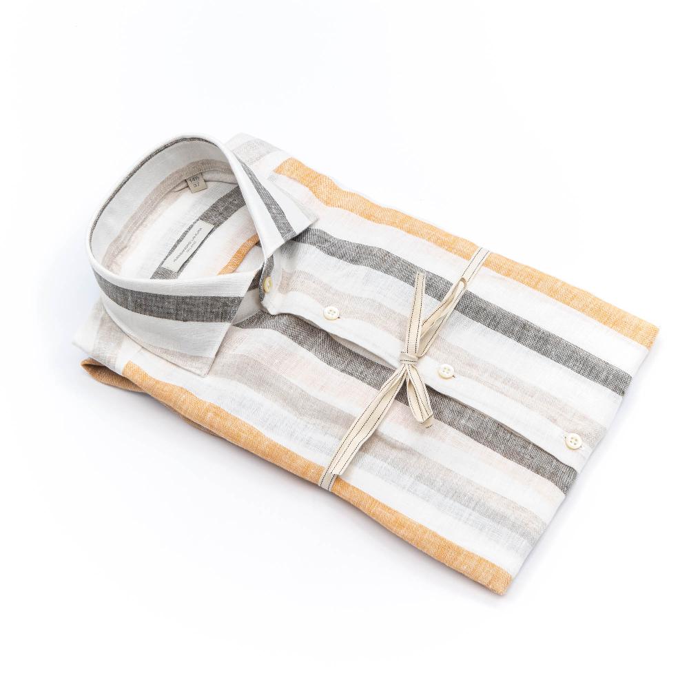 Alessandro Lamura Camicia Con Righe In Lino Collo Francese Nuovo