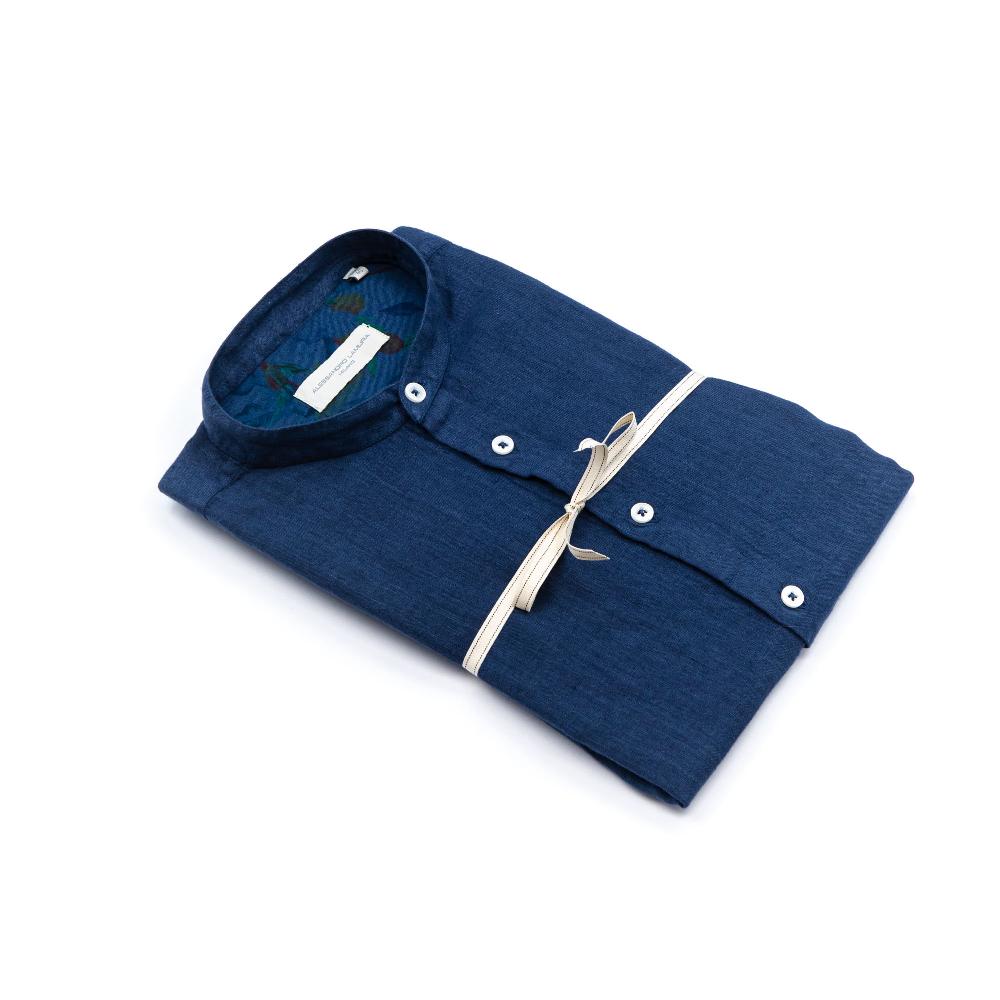 Alessandro Lamura Camicia Lino Coreana blu Con Contrasto Acquista Ora