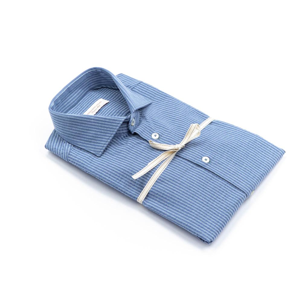 Alessandro Lamura Camicia a Righe Groffata Azzurra Collo Francese Offerte