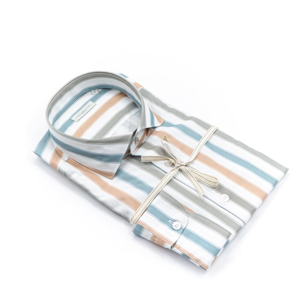 Alessandro Lamura Camicia Rigata Multicolor Collo Francese In Saldo