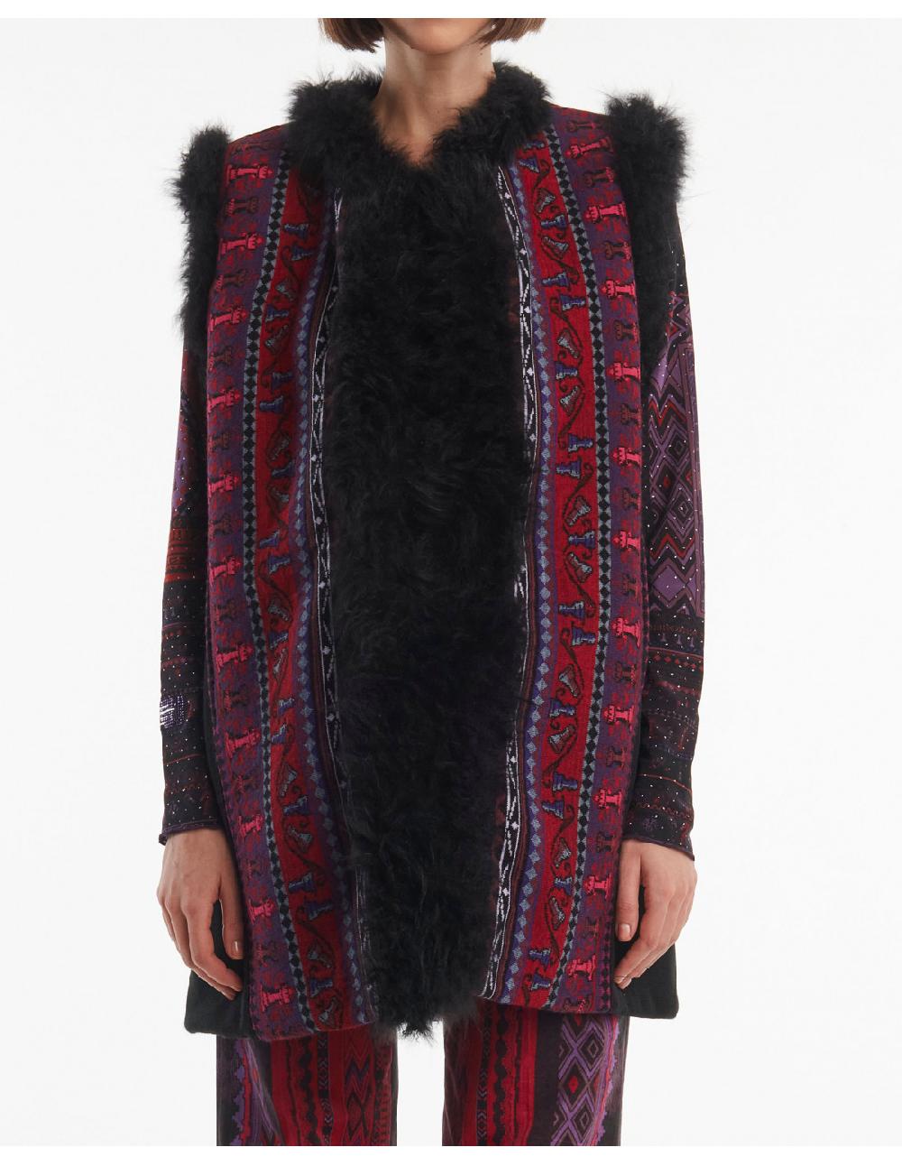 Angelo marani GILET JACQUARD C/PROFILI IN VERO PELO Outlet