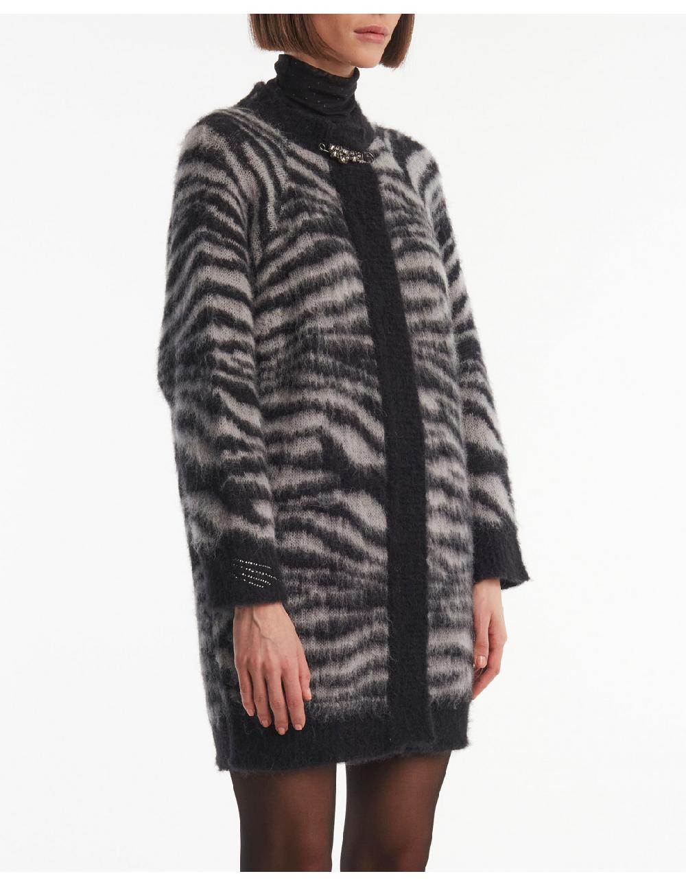 Angelo marani CARDIGAN GARZATO ZEBRA IN ALPACA+SPILLA Vendita Economica