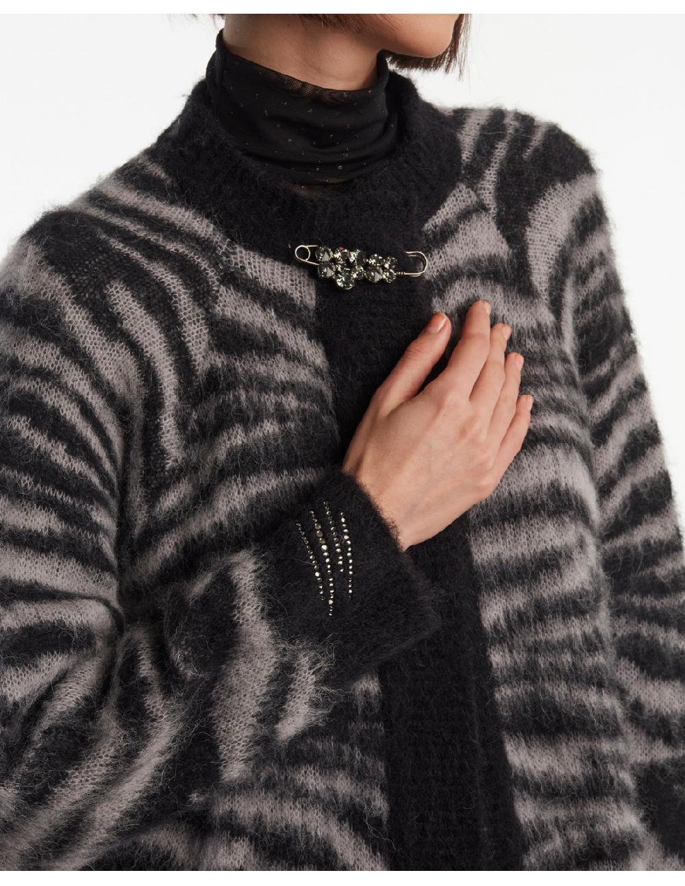 Angelo marani CARDIGAN GARZATO ZEBRA IN ALPACA+SPILLA Vendita Economica